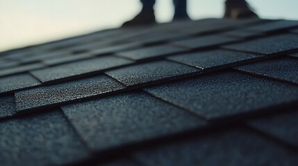 Close-up of black asphalt shingles on a roof