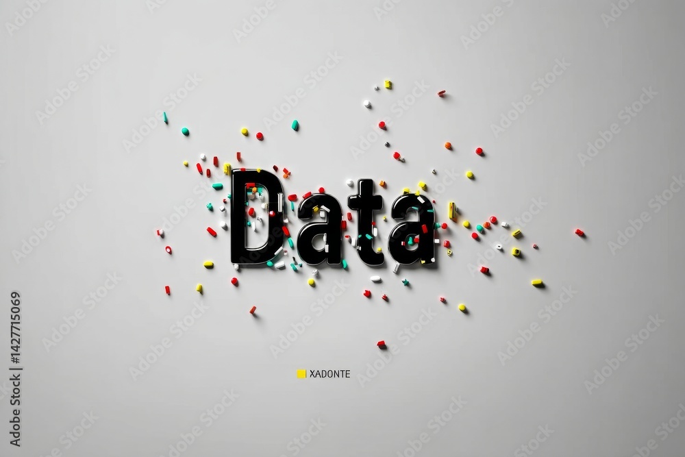 Aufkleber data is a word that is written in a colorful font. symbolizing the intersection of big data with exa