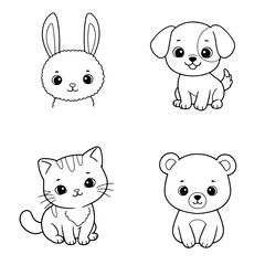Obraz premium Adorable Collection of Animals Illustrations of Bunny Puppy Cat and Bear for Kids