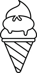 Ice cream cone icon in black outline style. Black and white illustration of an ice cream cone