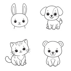 Obraz premium Adorable Collection of Animals Illustrations of Bunny Puppy Cat and Bear for Kids