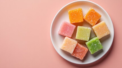 Flat lay of multiple Indian barfi squares in pastel and cream tones arranged on white minimalist plate
