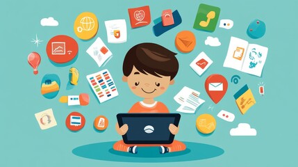 Child learning foreign language on tablet interactive standard home environment educational content engaging viewpoint language acquisition concept