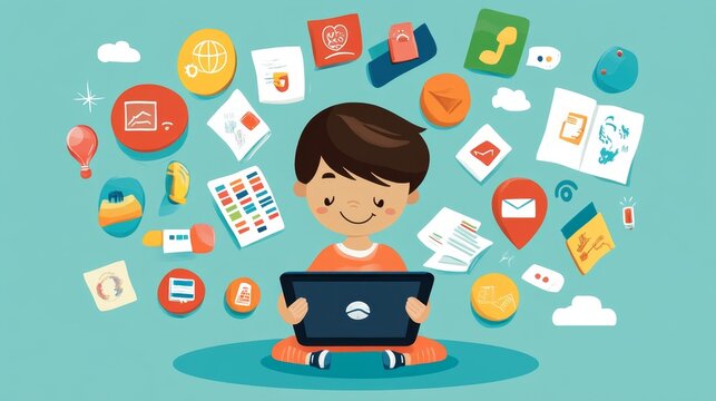 Child learning foreign language on tablet interactive standard home environment educational content engaging viewpoint language acquisition concept