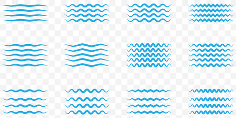 Vector water waves. Set of wavy zigzag lines.