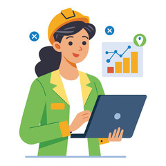 female engineer checks the program and discovers an error. Hand drawn style vector design illustrations vector