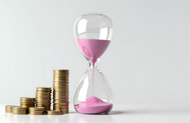 Hourglass and Coins Symbolizing Time and Wealth