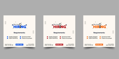 Professional vector template for we are hiring job vacancy announcement social media post design recruitment banner and employment promotion layout