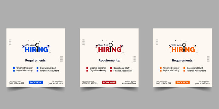 Professional vector template for we are hiring job vacancy announcement social media post design recruitment banner and employment promotion layout