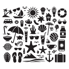 create beach elements Silhouette with white background