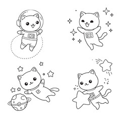 Adorable Astronaut Kitten Illustrations for Children's Coloring Books and Space Themed Decorations