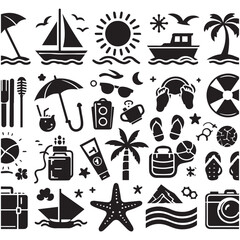 create beach elements Silhouette with white background