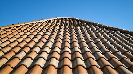 Terracotta Roof Tiles Against a Clear Blue Sky