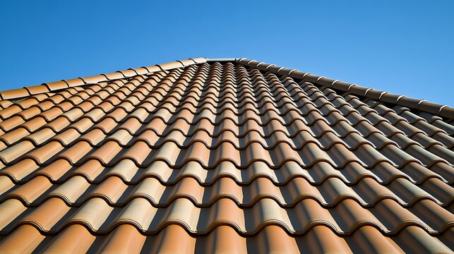Terracotta Roof Tiles Against a Clear Blue Sky
