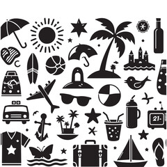 create beach elements Silhouette with white background