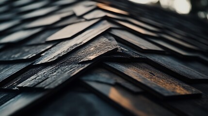 Close-up of Dark Wooden Shingles on a Roof