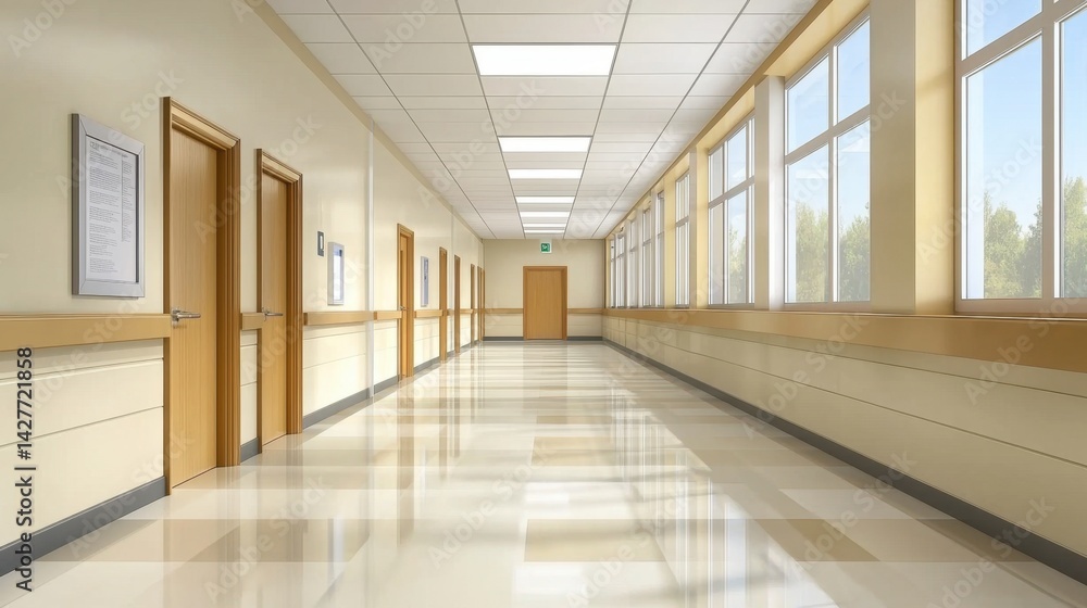 Aufkleber office hallway with open space design, clean lines and abstract blurred background