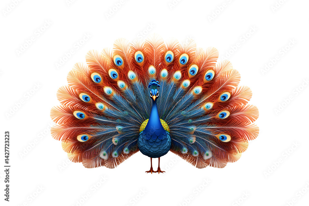 Poster peacock with layered feathers, isolated on a transparent background