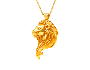 Gold Lion Head Pendant on Chain - Jewelry Accessory