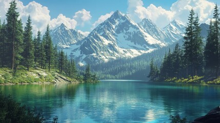 Obraz premium Tranquil reflection of a serene mountain lake crystal-clear waters nature landscape photography peaceful environment scenic viewpoint