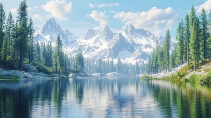 Fototapeta premium Tranquil mountain lake captivating alpine reflection and crystal-clear waters for peaceful escapes