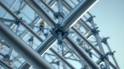 Close-up of a metallic structural framework