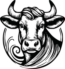 Vintage engrave isolated cow illustration ink sketch. Bull background calf vector art