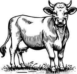 Vintage engrave isolated cow illustration ink sketch. Bull background calf vector art