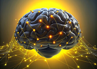 Futuristic Holographic Brain-Computer Interface with Glowing Neural Network