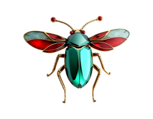 Elegant Emerald Beetle Brooch with Golden Details