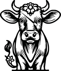 Vintage engrave isolated cow illustration ink sketch. Bull background calf vector art