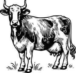 Vintage engrave isolated cow illustration ink sketch. Bull background calf vector art