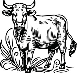 Vintage engrave isolated cow illustration ink sketch. Bull background calf vector art