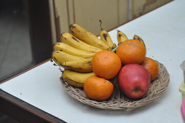 bananas oranges and apples served