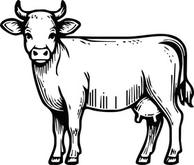 Vintage engrave isolated cow illustration ink sketch. Bull background calf vector art
