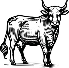 Vintage engrave isolated cow illustration ink sketch. Bull background calf vector art