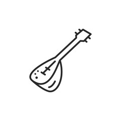Guitar icon. Simple outline of a guitar with music notes or sound effects, symbolizing music, entertainment, and festivals. Ideal for social media, app, and web design. Vector illustration