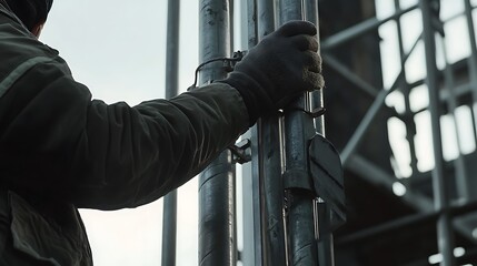 Construction Worker Adjusting Scaffolding