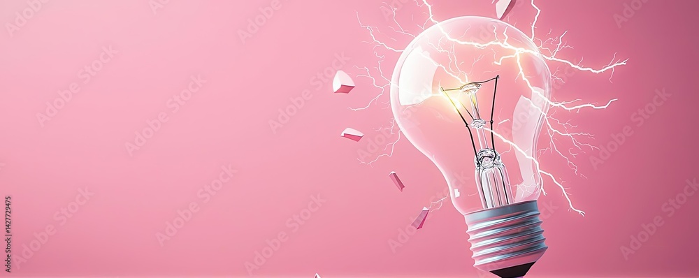 Poster explosion of lightbulb with creative invention impact concept. a light bulb shattering against a pin