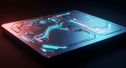 Advanced Technology Circuit Board with Neon Glow in Cyberpunk Style