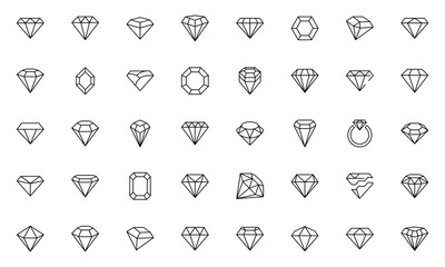Diamond outline icon set . Outline money symbols for website design, mobile application,  Collection of fashion pictogram. Vector illustration, editable stork.