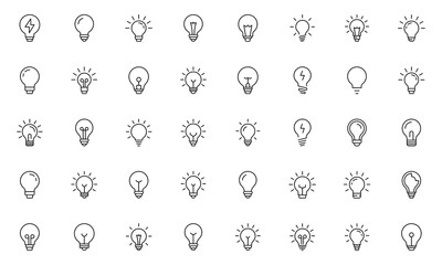  Line Light bulbs line icon set, Lamps Collection of Thin Icons. Editable Stroke. Suitable for Web Sites, Vector illustration.