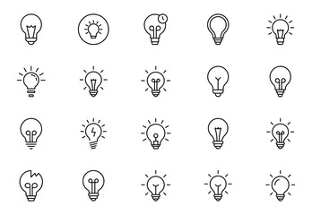  Line Light bulbs line icon set, Lamps Collection of Thin Icons. Editable Stroke. Suitable for Web Sites, Vector illustration.