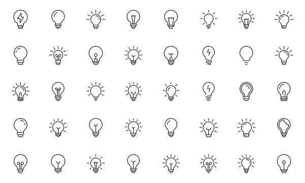  Line Light bulbs line icon set, Lamps Collection of Thin Icons. Editable Stroke. Suitable for Web Sites, Vector illustration.