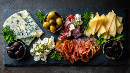Aerial gourmet cheese board