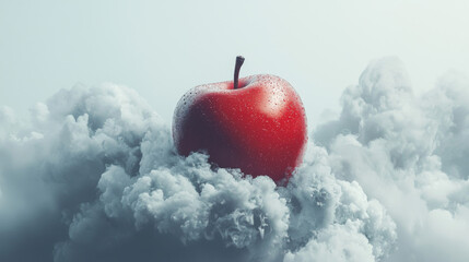 Surreal apple in cloudy sky