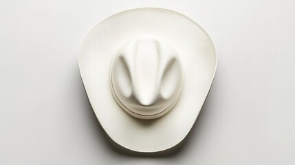 A pristine white cowboy hat, top view