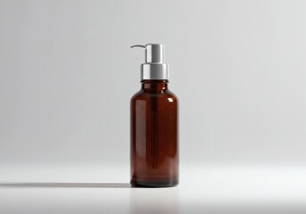 Fototapeta premium Amber bottle with silver pump dispenser