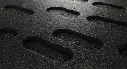Obraz premium Dark Grungy Asphalt Surface With Recessed Pattern Detailed Macro View