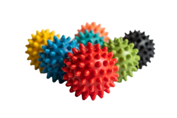 Colorful Spiky Massage Balls: A vibrant collection of spiky massage balls in assorted colors, perfect for stress relief and muscle relaxation.